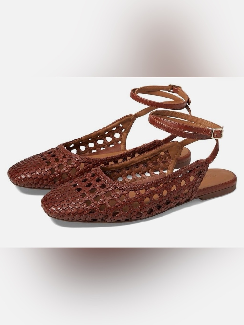 Woven Leather Slingback Flats in Brown